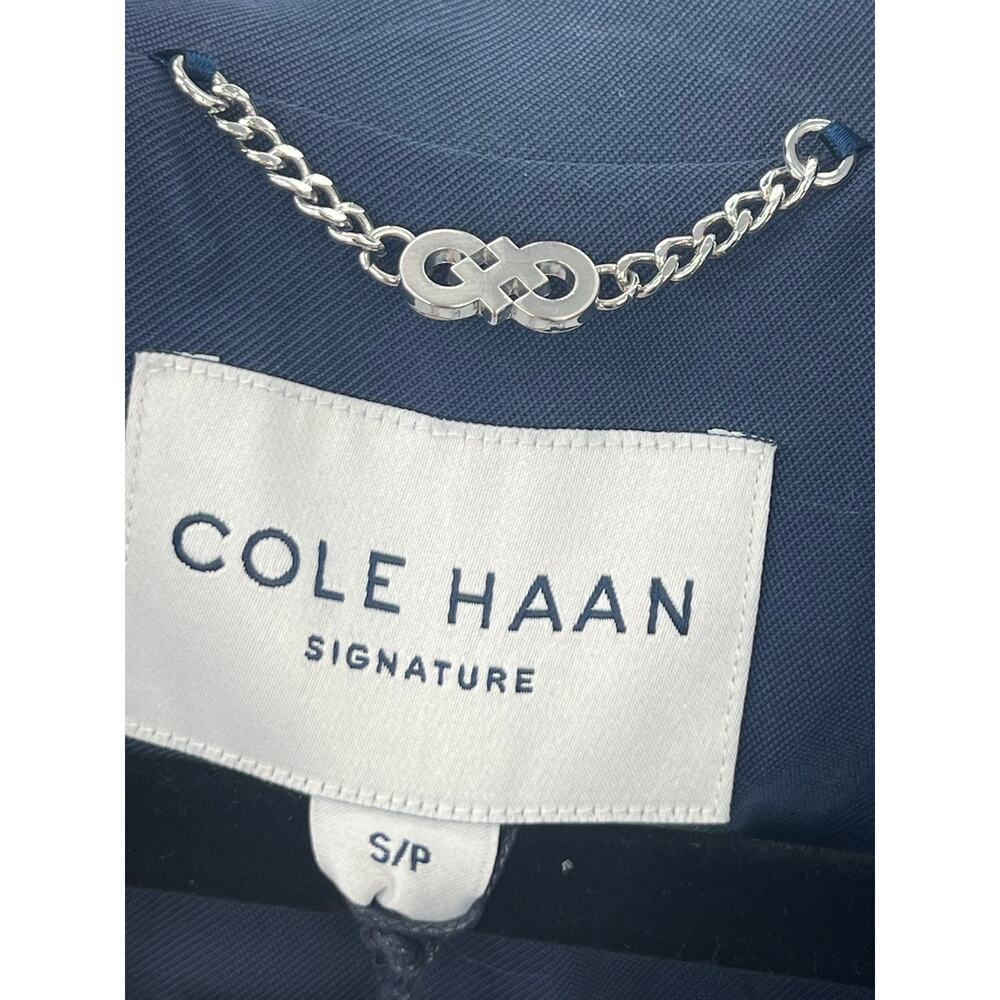 Cole Haan Women's Drapey Mid-Length Belted Trench Coat Navy Blue Size S NWT - Picture 10 of 11